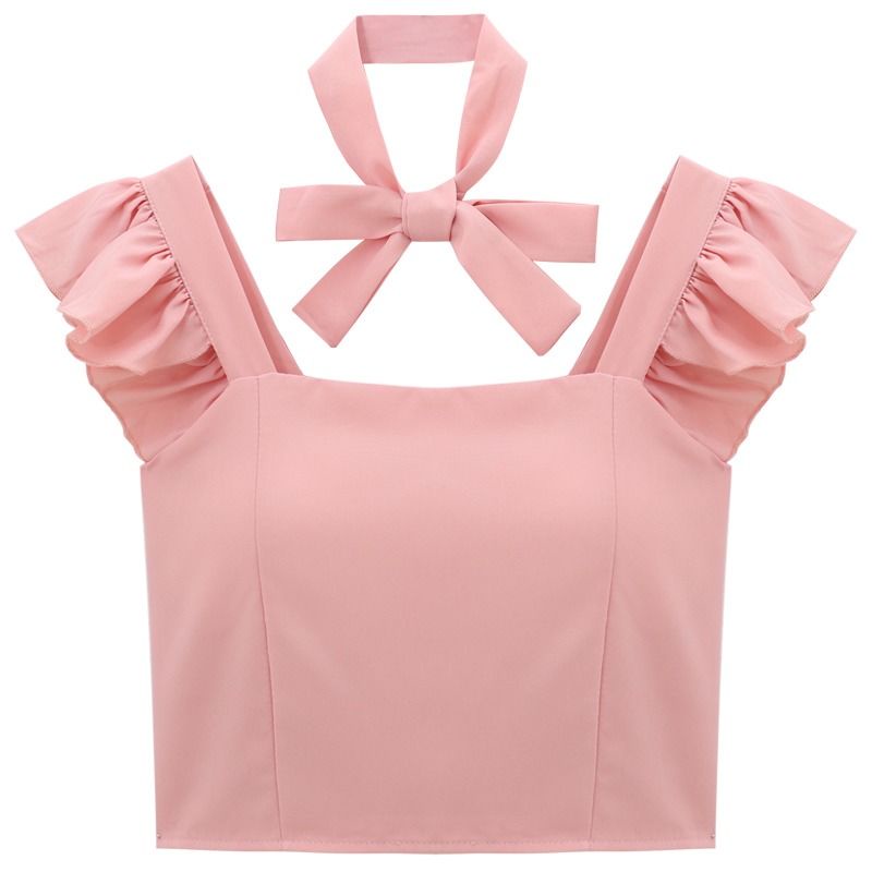 Jiashucheng Áo Hai Dây Ngắn Ôm Dáng Cột Nơ Phong Cách Mùa Xuân Ngọt Ngào Cho Nữ