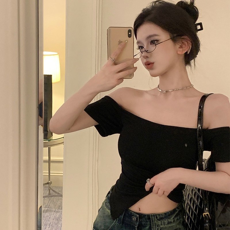 Áo Thun Ngắn Tay Lệch Vai Ôm Eo Thời Trang Mùa Hè Quyến Rũ Dành Cho Nữ