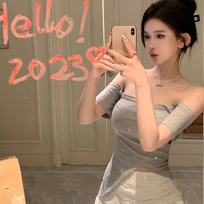 Áo Thun Ngắn Tay Lệch Vai Ôm Eo Thời Trang Mùa Hè Quyến Rũ Dành Cho Nữ