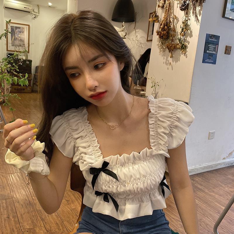 Jiashucheng Áo Sơ Mi Chiffon Tay Cánh Tiên Xếp Ly Dáng Ôm Thời Trang Mùa Hè Cho Nữ