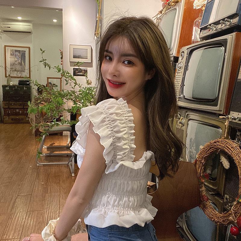 Jiashucheng Áo Sơ Mi Chiffon Tay Cánh Tiên Xếp Ly Dáng Ôm Thời Trang Mùa Hè Cho Nữ