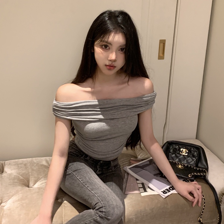 Jiashucheng Áo Thun Tay Ngắn Hở Vai Dáng Ôm Eo Hẹp Thời Trang Mùa Hè Kiểu Mới Dành Cho Bạn Nữ @