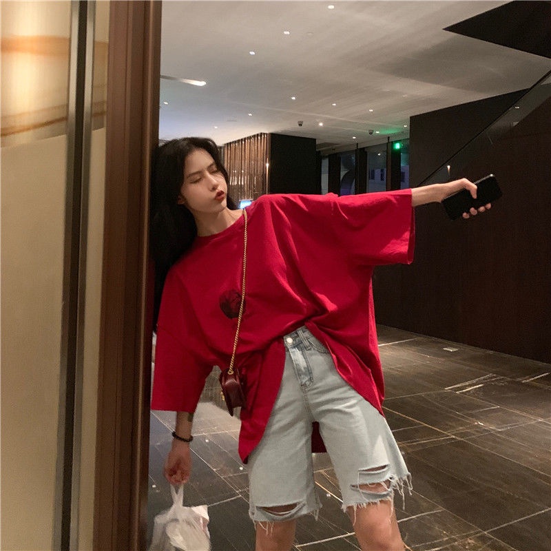 Jiashucheng Áo Thun Tay Lỡ Dáng Rộng Vừa Vặn Thời Trang Mùa Hè Cho Nữ @ @