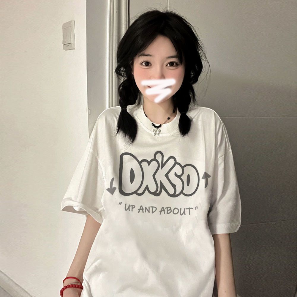 Áo Thun Nữ Ngắn Tay In Chữ Phong Cách Mỹ Cá Tính