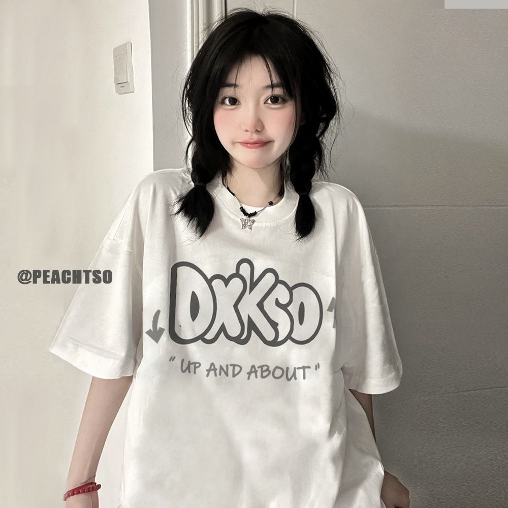Áo Thun Nữ Ngắn Tay In Chữ Phong Cách Mỹ Cá Tính