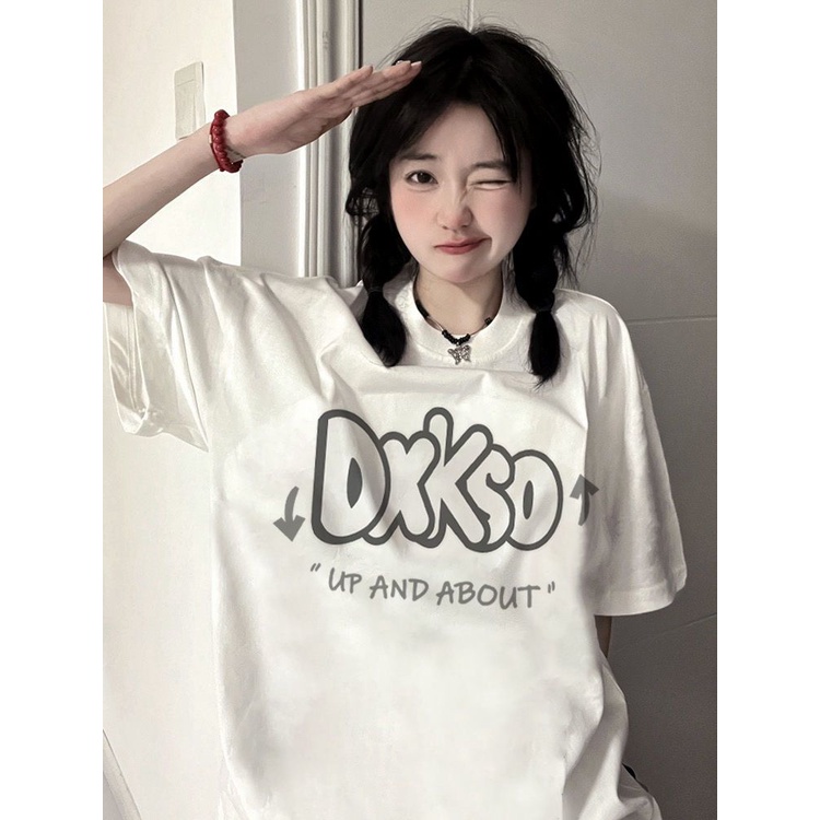 Áo Thun Nữ Ngắn Tay In Chữ Phong Cách Mỹ Cá Tính