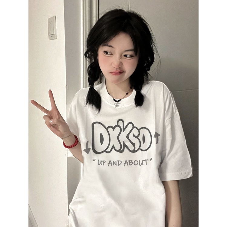 Áo Thun Nữ Ngắn Tay In Chữ Phong Cách Mỹ Cá Tính
