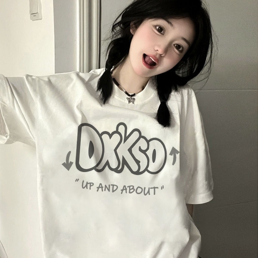 Áo Thun Nữ Ngắn Tay In Chữ Phong Cách Mỹ Cá Tính