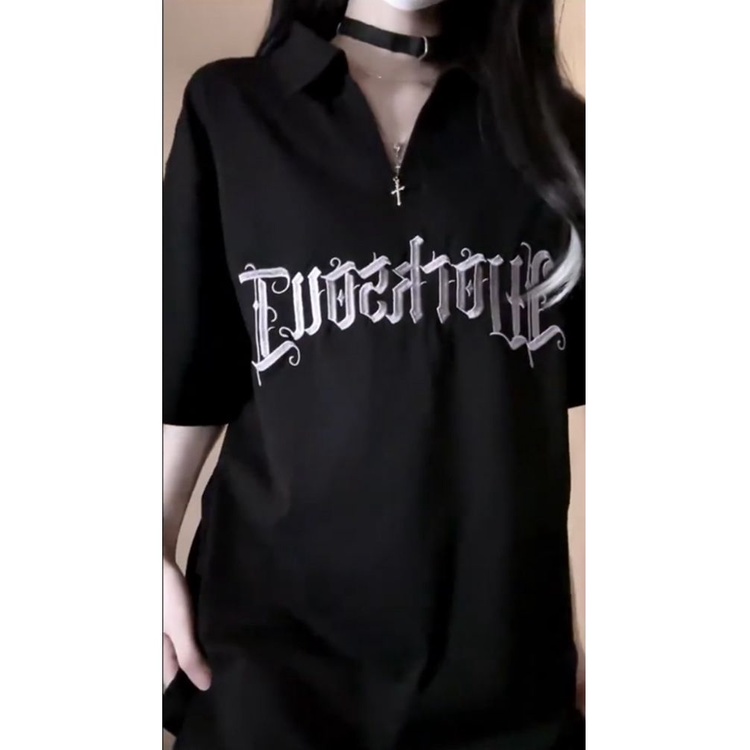 Áo Thun Nữ Ngắn Tay Thêu Chữ Phong Cách Hàn Quốc