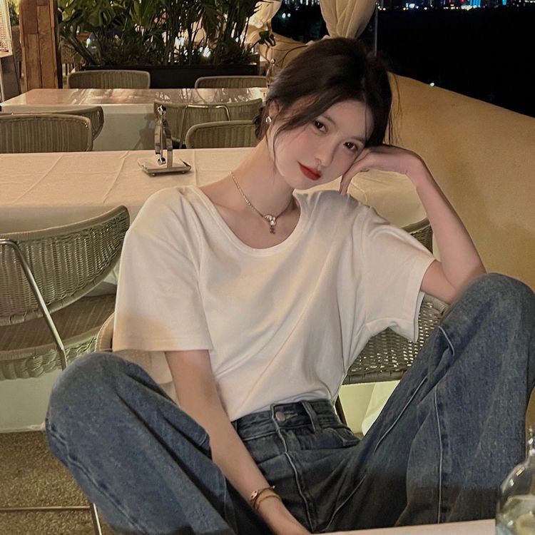 Áo Thun Tay Ngắn Màu Đen Dáng Rộng Thời Trang Mùa Hè Cho Nữ