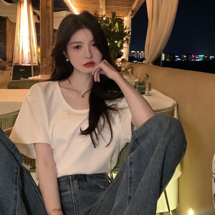 Áo Thun Tay Ngắn Màu Đen Dáng Rộng Thời Trang Mùa Hè Cho Nữ