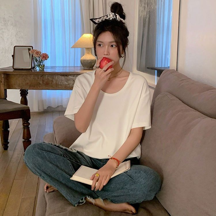 Áo Thun Tay Ngắn Màu Đen Dáng Rộng Thời Trang Mùa Hè Cho Nữ