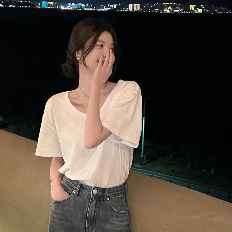 Áo Thun Tay Ngắn Màu Đen Dáng Rộng Thời Trang Mùa Hè Cho Nữ