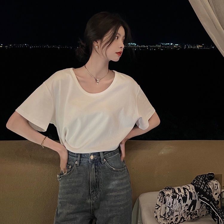 Áo Thun Tay Ngắn Màu Đen Dáng Rộng Thời Trang Mùa Hè Cho Nữ