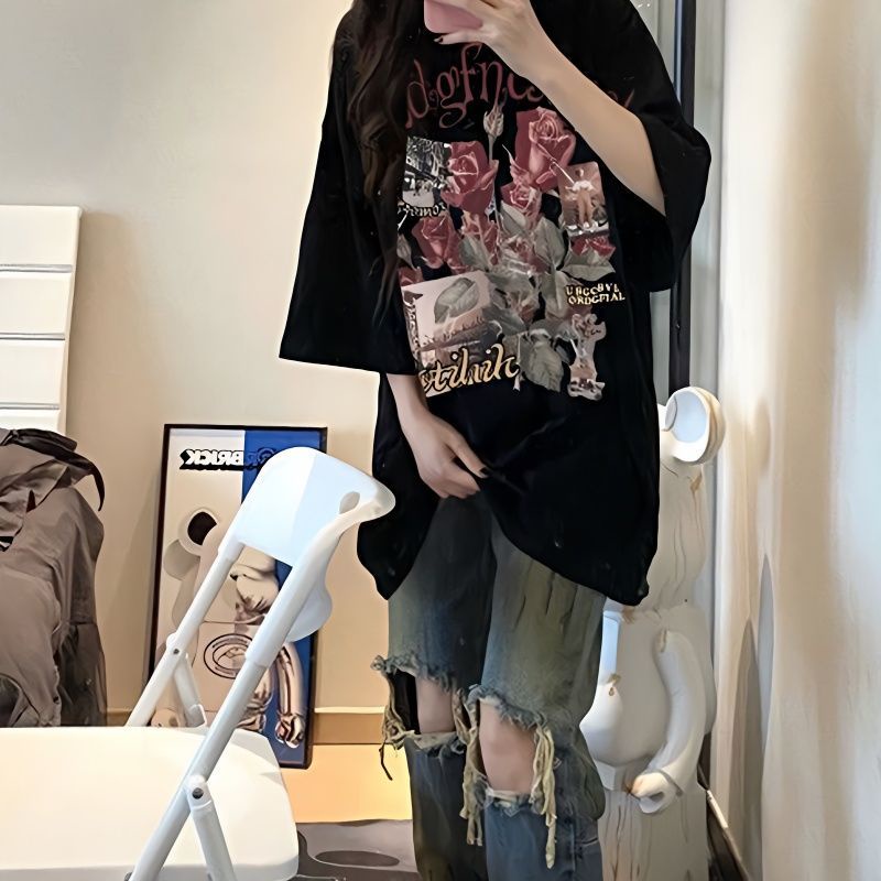 Áo Thun Tay Ngắn Dáng Rộng Cỡ Lớn Phong Cách Hàn Quốc Thời Trang Mùa Hè Mới Cho Nữ