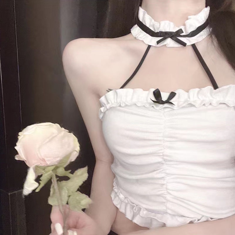 Jiashucheng [Có Đệm Ngực] Áo Hai Dây Ngắn Thắt Nơ Mùa Hè Cho Nữ