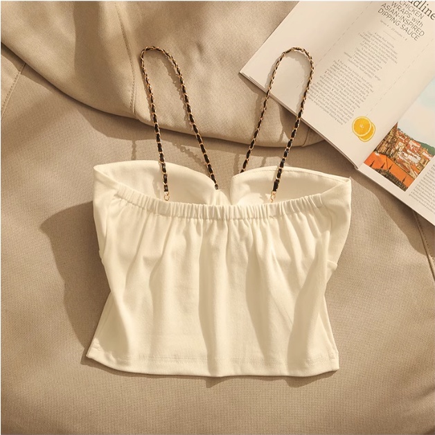 Jiashucheng Áo Ống Ngắn Ôm Ngực Phối Dây Xích Gợi Cảm Mùa Hè Cho Nữ
