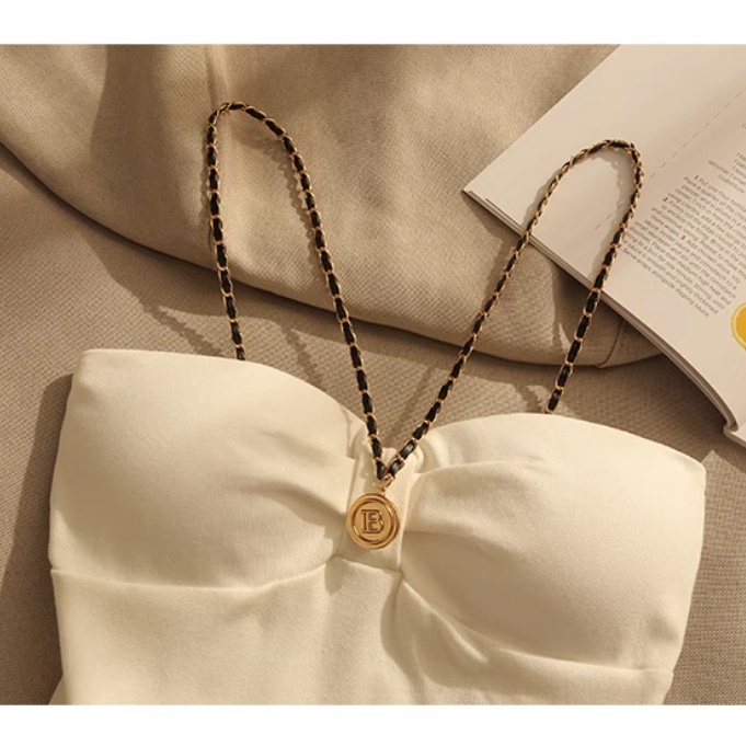 Jiashucheng Áo Ống Ngắn Ôm Ngực Phối Dây Xích Gợi Cảm Mùa Hè Cho Nữ