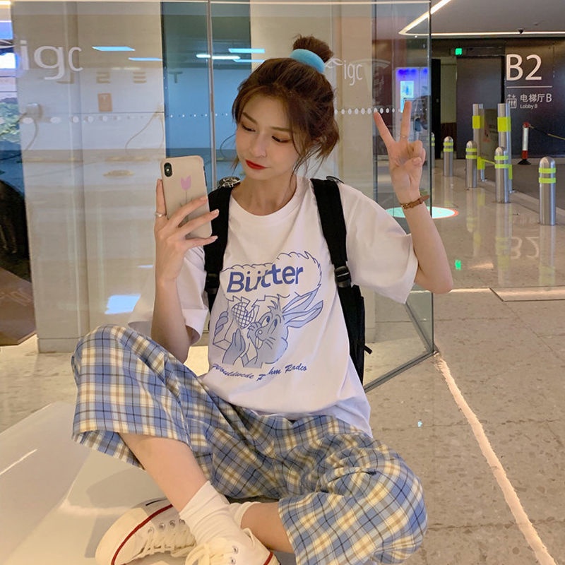 Jiashucheng Quần Ống Rộng Lưng Cao Họa Tiết Kẻ Sọc Phong Cách Hàn Quốc Thời Trang Mùa Hè Cho Nữ