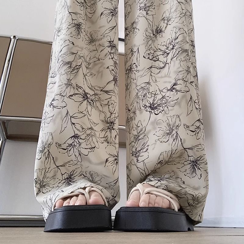 Quần Dài Lưng Cao Ống Rộng Khô Nhanh In Họa Tiết Hoa Thời Trang Mùa Hè Mới Cho Nữ