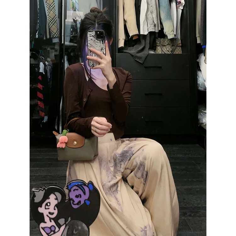 Jiashucheng Quần Culottes Dáng Chữ a Rộng In Họa Tiết Cây Cối Chống Nhiễm Trùng Phong Cách Mới Mùa Hè Dễ Phối Đồ