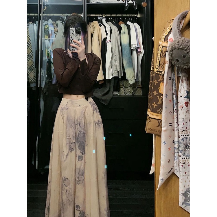 Jiashucheng Quần Culottes Dáng Chữ a Rộng In Họa Tiết Cây Cối Chống Nhiễm Trùng Phong Cách Mới Mùa Hè Dễ Phối Đồ