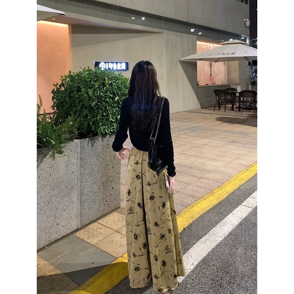 Jiashucheng Quần Culottes Ống Rộng Lưng Cao In Họa Tiết Hoa Phong Cách Trung Quốc Thời Trang Mùa Hè Mới Cho Nữ