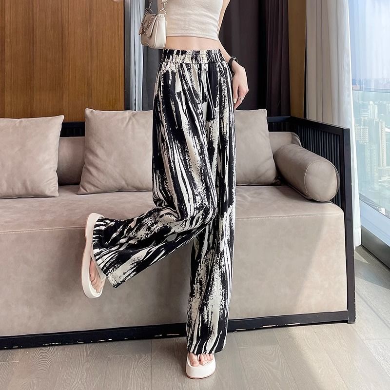 Jiashucheng Quần Dài Ống Rộng Eo Cao Dáng Suông Bằng Lụa Lạnh Nhuộm Màu Phong Cách Mới Mùa Hè Cho Nữ