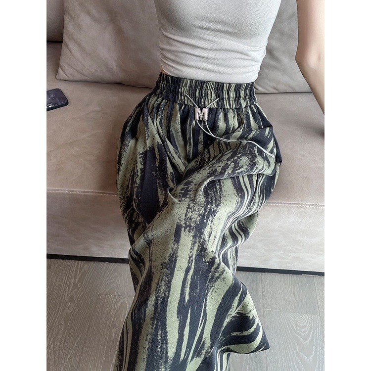Jiashucheng Quần Dài Dáng Suông Rộng Eo Cao Vải Lụa Lạnh Nhuộm Màu Phong Cách Mới Mùa Hè Cho Nữ @ -