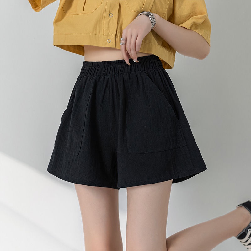 Jiashucheng Quần Short Cotton Lanh Lưng Cao Ống Rộng Phong Cách Hàn Quốc Thời Trang Mùa Hè Hàng Mới Dành Cho Bạn Nữ