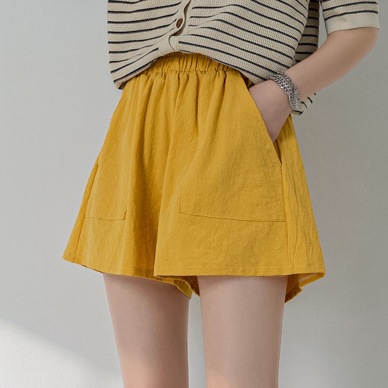 Jiashucheng Quần Short Cotton Lanh Lưng Cao Ống Rộng Phong Cách Hàn Quốc Thời Trang Mùa Hè Hàng Mới Dành Cho Bạn Nữ