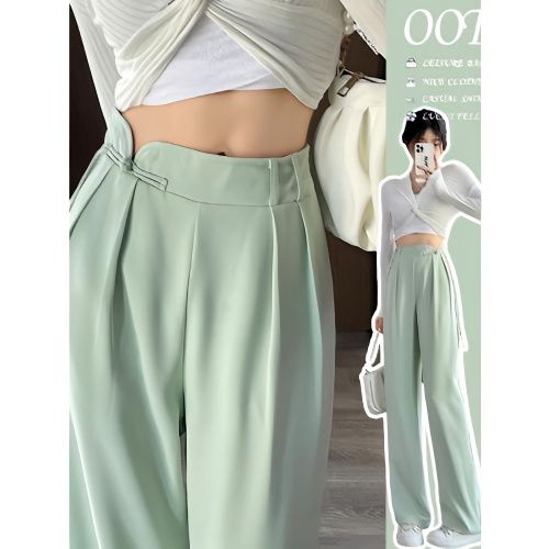 Jiashucheng Quần Ống Rộng Thẳng Lưng Cao Cài Khóa Phong Cách Mới Mùa Hè Cho Nữ
