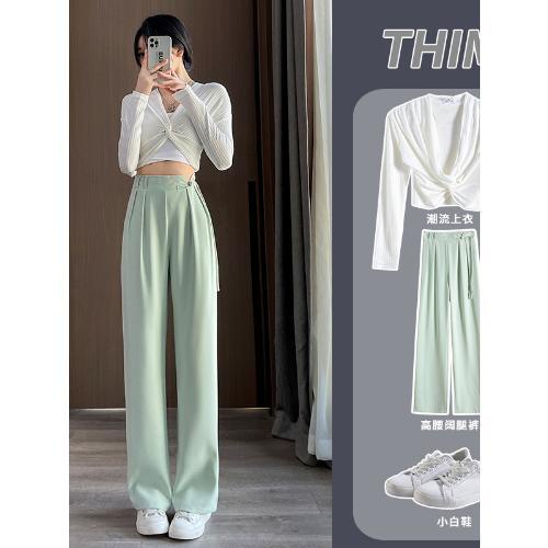 Jiashucheng Quần Ống Rộng Thẳng Lưng Cao Cài Khóa Phong Cách Mới Mùa Hè Cho Nữ