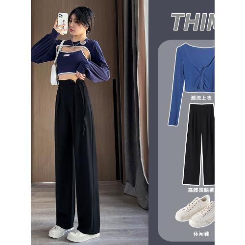 Jiashucheng Quần Ống Rộng Thẳng Lưng Cao Cài Khóa Phong Cách Mới Mùa Hè Cho Nữ