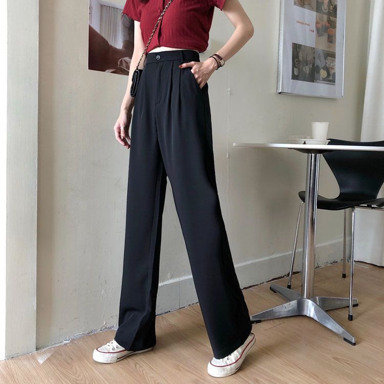 Quần Dài Ống Rộng Lưng Cao Màu Đen Phong Cách Hàn Quốc Thời Trang Mùa Thu Cho Nữ