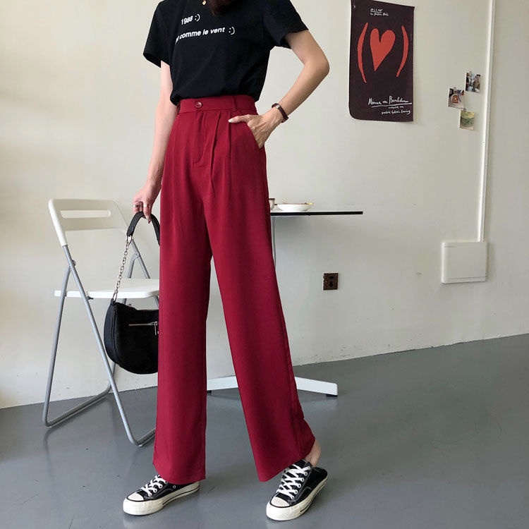 Quần Dài Ống Rộng Lưng Cao Màu Đen Phong Cách Hàn Quốc Thời Trang Mùa Thu Cho Nữ
