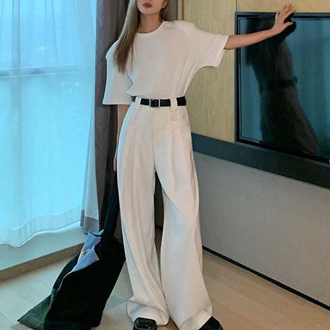 Jiashucheng Quần Dài Lưng Cao Ống Rộng Vải Lụa Lạnh Mỏng Thời Trang Mùa Hè Cho Nữ