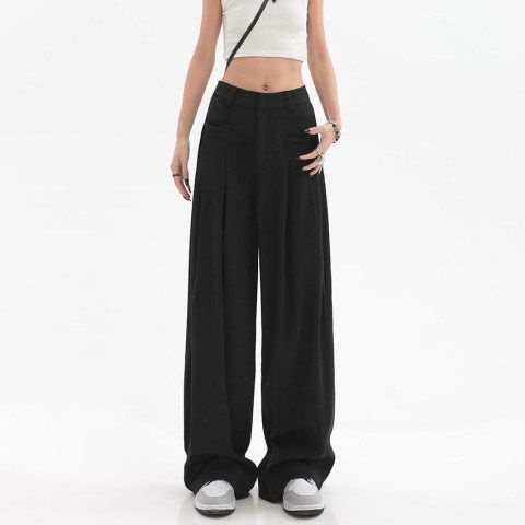 Jiashucheng Quần Dài Lưng Cao Ống Rộng Vải Lụa Lạnh Mỏng Thời Trang Mùa Hè Cho Nữ
