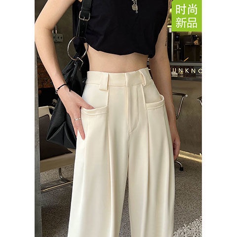 Jiashucheng Quần Dài Lưng Cao Ống Rộng Vải Lụa Lạnh Mỏng Thời Trang Mùa Hè Cho Nữ