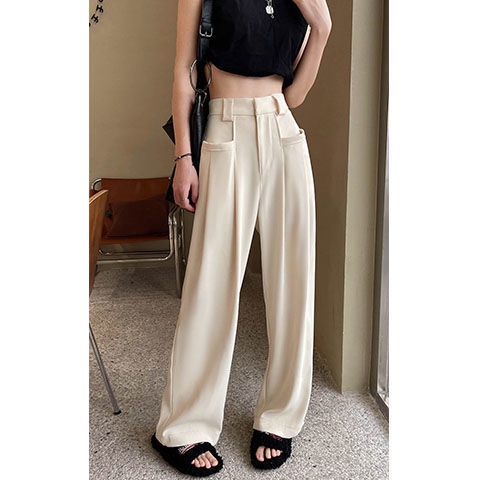 Jiashucheng Quần Dài Lưng Cao Ống Rộng Vải Lụa Lạnh Mỏng Thời Trang Mùa Hè Cho Nữ