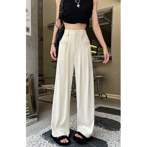 Jiashucheng Quần Dài Lưng Cao Ống Rộng Vải Lụa Lạnh Mỏng Thời Trang Mùa Hè Cho Nữ