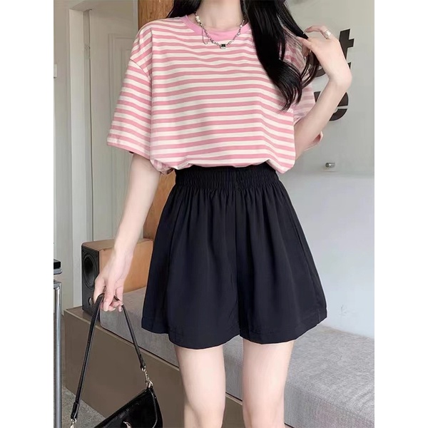 Jiashucheng Quần Short Dáng Chữ a Lưng Cao Ống Rộng Mỏng Phong Cách Mới Mùa Hè Dễ Phối Đồ Cho Nữ