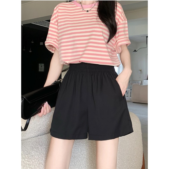 Jiashucheng Quần Short Dáng Chữ a Lưng Cao Ống Rộng Mỏng Phong Cách Mới Mùa Hè Dễ Phối Đồ Cho Nữ