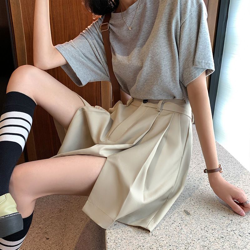 Jiashucheng Quần Short Xếp Ly Dáng Lửng Vừa Vặn Thời Trang Mùa Hè Phong Cách Hàn Quốc Cho Nữ