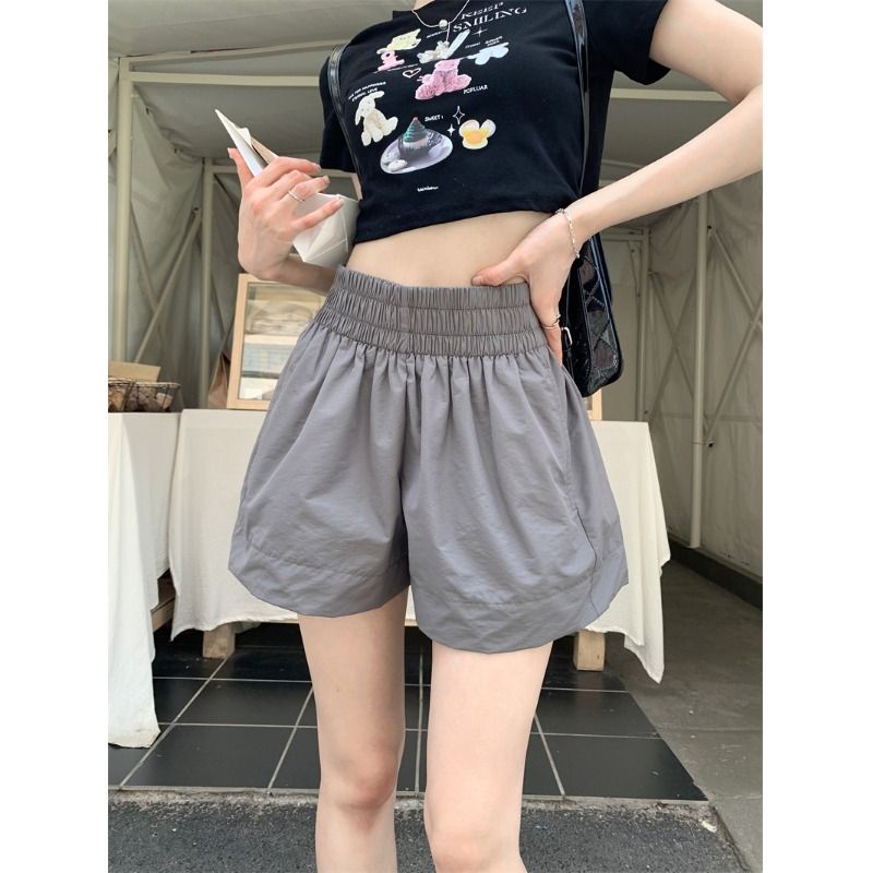 Jiashucheng Quần Short Lưng Cao Ống Rộng Màu Trơn Phong Cách Hàn Quốc Thời Trang Mùa Hè Hàng Mới Dành Cho Bạn Nữ