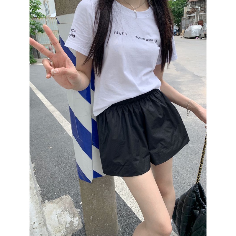 Jiashucheng Quần Short Lưng Cao Ống Rộng Màu Trơn Phong Cách Hàn Quốc Thời Trang Mùa Hè Hàng Mới Dành Cho Bạn Nữ