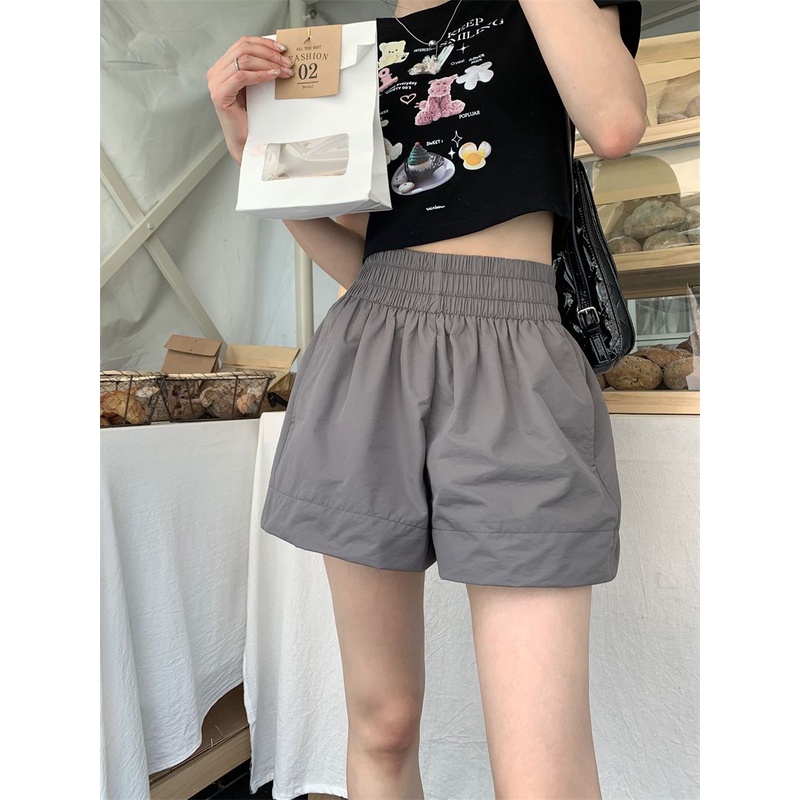 Jiashucheng Quần Short Lưng Cao Ống Rộng Màu Trơn Phong Cách Hàn Quốc Thời Trang Mùa Hè Hàng Mới Dành Cho Bạn Nữ