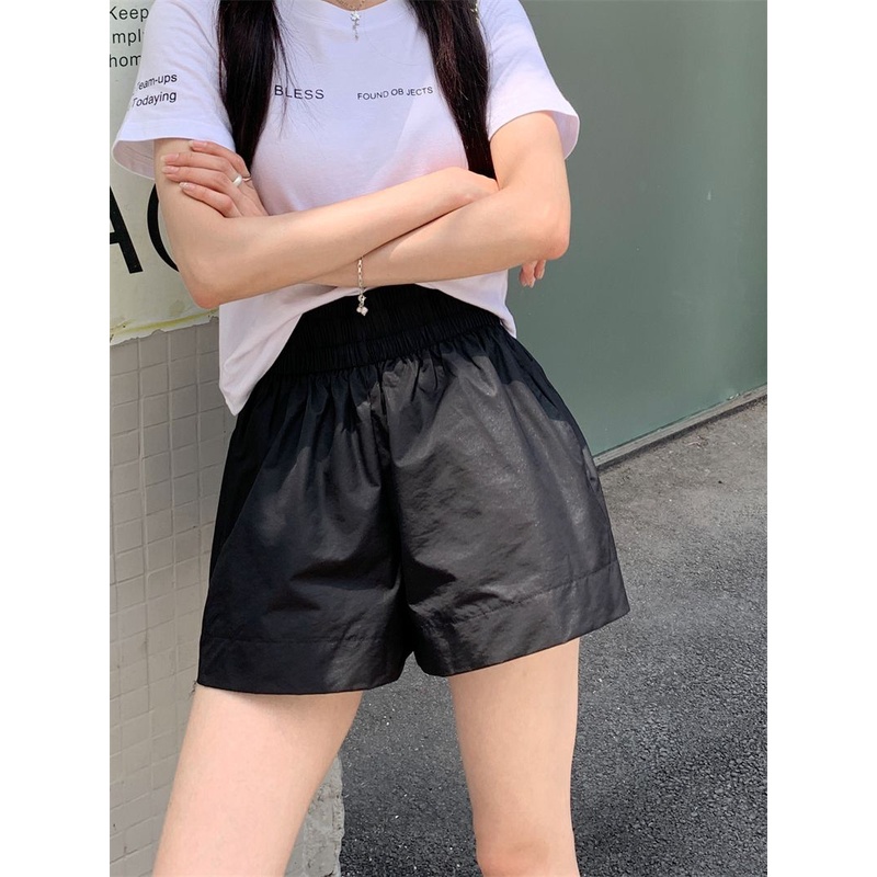 Jiashucheng Quần Short Lưng Cao Ống Rộng Màu Trơn Phong Cách Hàn Quốc Thời Trang Mùa Hè Hàng Mới Dành Cho Bạn Nữ