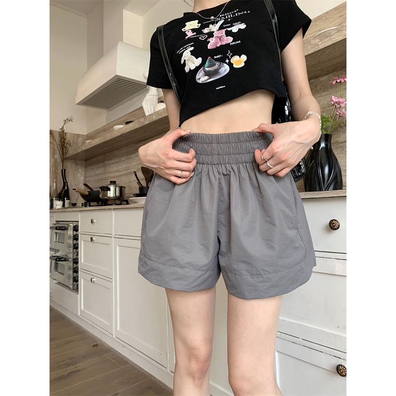 Jiashucheng Quần Short Lưng Cao Ống Rộng Màu Trơn Phong Cách Hàn Quốc Thời Trang Mùa Hè Hàng Mới Dành Cho Bạn Nữ