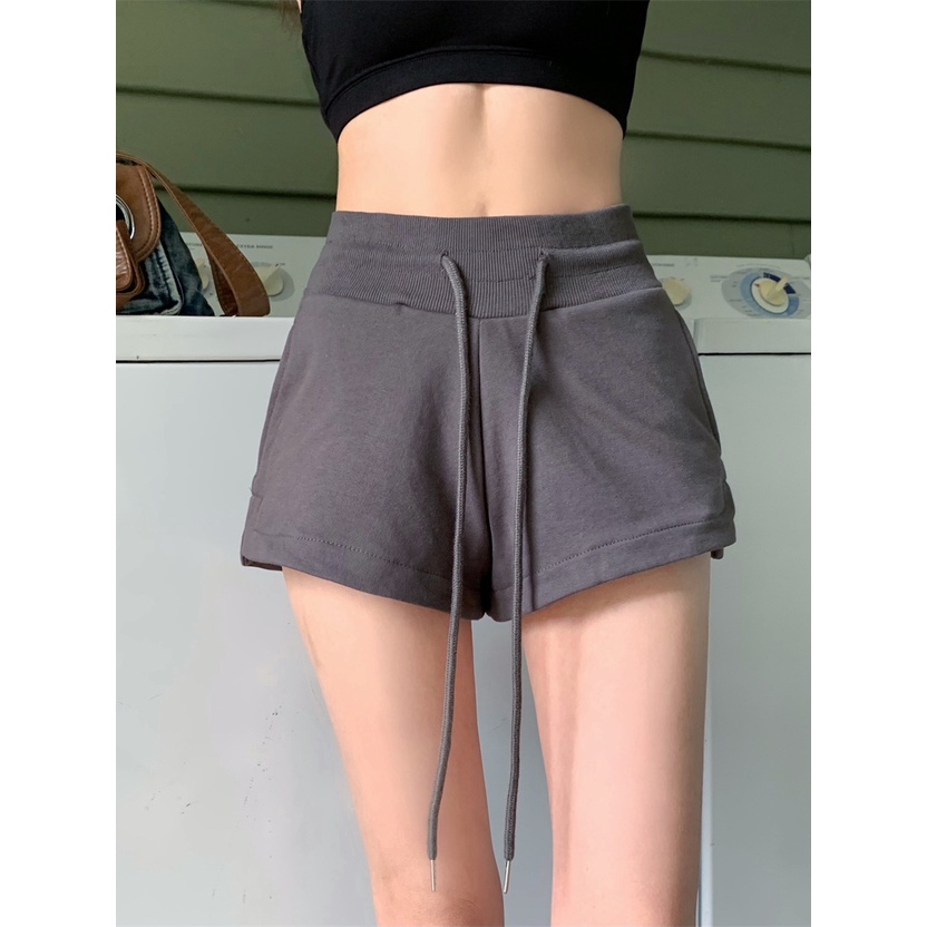 Jiashucheng Quần Short Lưng Cao Dáng Ôm Dây Rút Cỡ Nhỏ Thời Trang Mùa Xuân Dễ Phối Đồ Cho Nữ